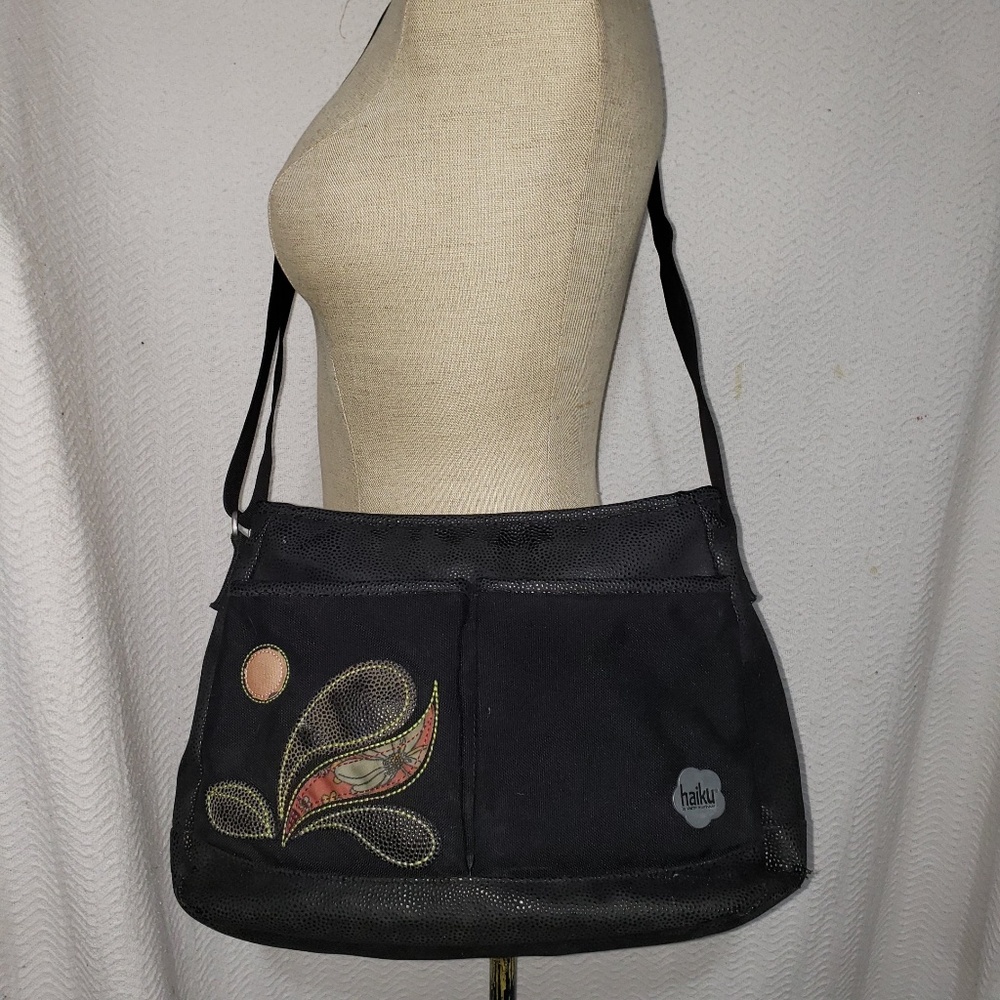 Haiki Black Vegan Pebble Leather Crossbody Bag